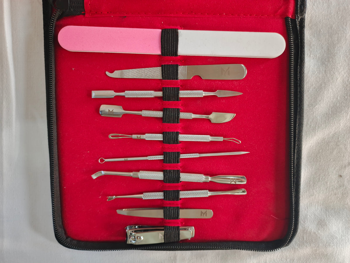 Mavrone 9-Piece Precision Manicure Kit — Stainless Steel, Leather Case
