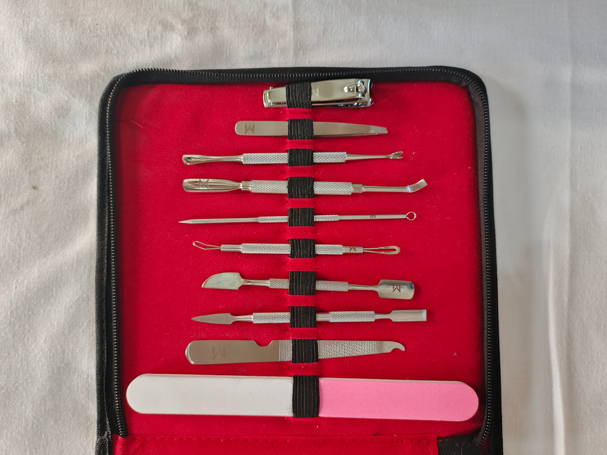 Mavrone 9-Piece Precision Manicure Kit — Stainless Steel, Leather Case